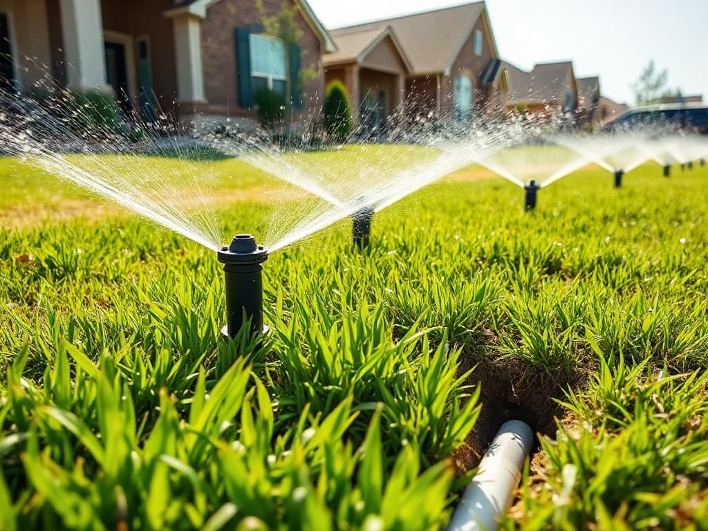 New sprinkler system installation on a Texas residential lawn